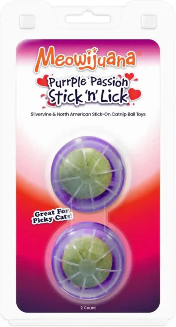 Meowijuana Stick 'N' Lick Catnip Balls, 2-Pack | Purrple Passion | Stickable Catnip & Valerian Root Balls for Cats, 2-Pack; Calming Enrichment for Anxious Cats; Organic, North American-Grown1
