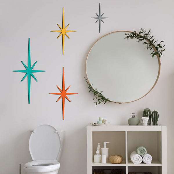 4 Pcs Starburst Shaped Wall Decor Mid Century Modern Art,Retro | Cast Iron Whimsical Wall Art Atomic Stars Elegance Accents Vintage Celestial Whimsigoth Hangings for Home Office Room5