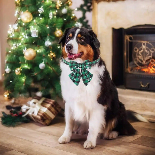 2 Pack Christmas Dog Collar with Bow Tie, Classic Plaid Red Green Dog Collars with Removable Bowtie Christmas Collars for Large Dogs Pets (Large)3