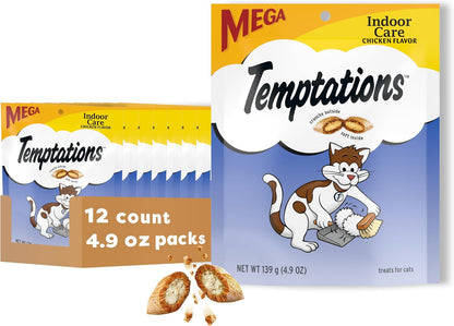 Temptations Indoor Care Crunchy & Soft Cat Treats, Chicken, 4.9 Oz, 10 Pack | under 2 Calories per Treat, Crunchy outside & Soft Inside, Resealable Pouch, 100% Complete & Balanced for Adult Cats1