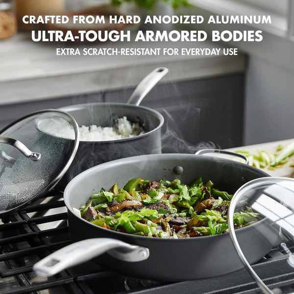 Chatham Hard Anodized Healthy Ceramic Nonstick 10 Piece Cookware Pots and Pans Set, Frying Pan Skillets, Saucepans, Saute Pan, Stockpot, Lids, Pfas-Free, Dishwasher & Oven Safe, Gray3