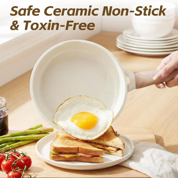 UESLUCK 8 Inch Creamic Non Stick Frying Pan with Lid- Small Creamic Skillet with Lid, Egg Pan Non Stick with Cool-Touch Handle, PFAS & PTFE Free, Compatible with All Stovetops2