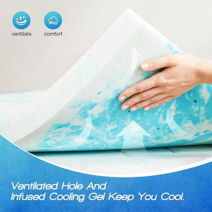 Memory Foam Mattress Topper, Full Size, 3 Inch Cooling Pad | Cooling Gel Infused, Ventilated, Breathable Toppers Pad, RV, Camper, Sofa Bed Use, Blue6