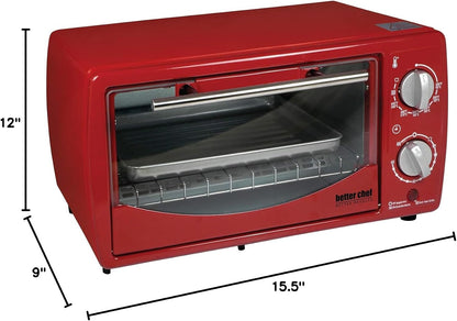 Basic Toaster Oven | 4-Slice | 60-Minute Timer | Slide Out Rack | Bake Tray | Broil (Red)3