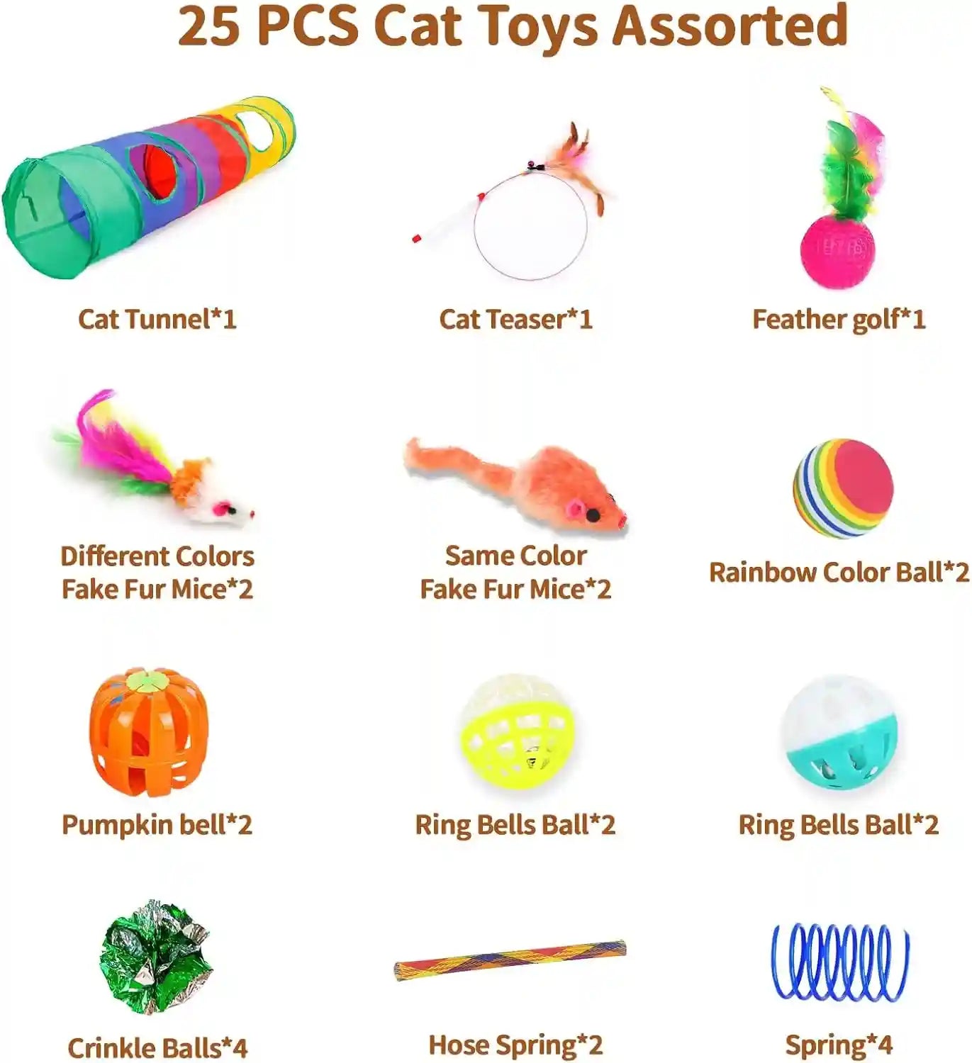 icagy-25-pcs-cat-toys-for-cats-indoor-kittens-interactive-variety-pack-45-inches-rainbow-cat-tunnel-feather-teaser-feather-golf-mice-springs-balls-noise-toys-rainbow-colorful-45