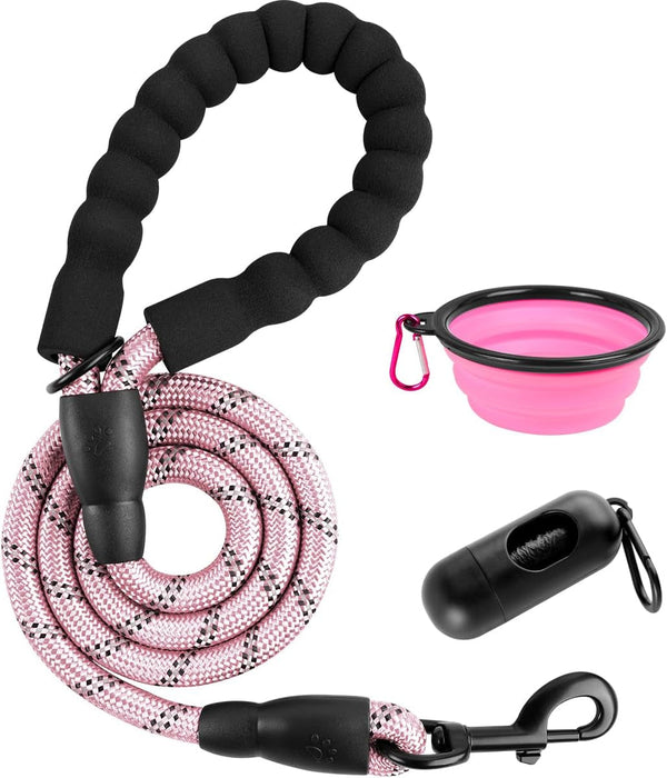 BARKBAY Dog Leashes for Large Dogs Heavy Duty Dog Leash 4/5/6 FT with Comfortable Padded Handle and Highly Reflective Threads for Medium Large Dogs Walking Training Running (5Ft-1/2'',Pink)24