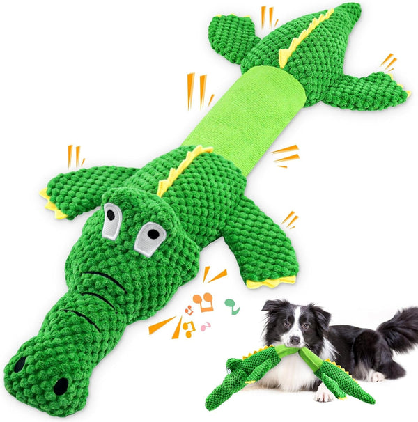 WOWBALA Dog Squeaky Toys Stretchable Crocodile for Interactive Tug of War | 24-31In Plush Chew Toy with Squeaker & Crinkle Paper, Pineapple Cotton, Ideal for Puppy Small Medium Dogs Indoor Outdoor Play1