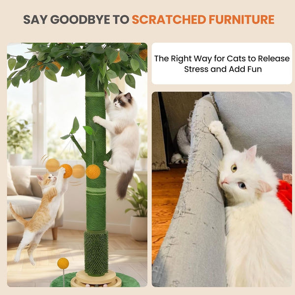 46" Extra Tall Cat Scratching Post for Large Cats, Sisal Rope | Heavy Duty Vertical Sisal Scratcher & Stable Climbing Pole with Hanging Ball, Tall Post for Adult Cats Full Body Stretch4