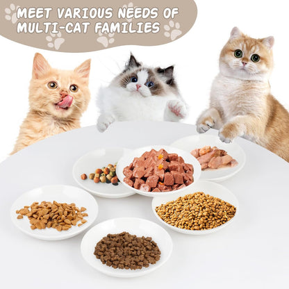 6 Pack Cat Food Bowl, Ceramic Cat Bowls, anti Whisker Fatigue Cats Bowl Set | 5.5 Inches Shallow Wide Kitten Plates for Food and Water (White-A)5