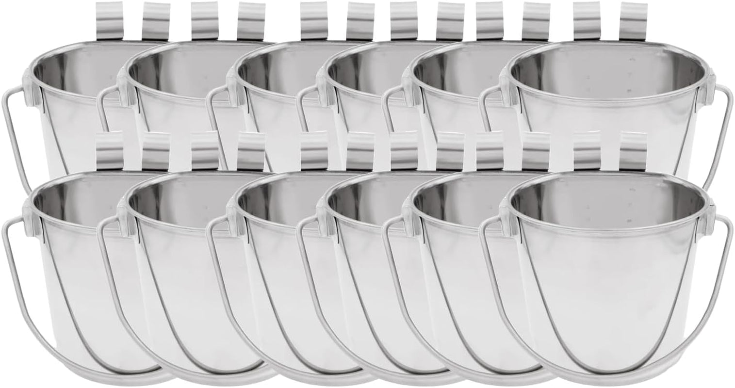 fuzzy-puppy-flat-sided-pail-with-dual-hooks-snugly-fit-on-dog-cat-and-critter-crates-cages-heavy-duty-stainless-steel-1-quart-12-pack-pn-fsp-1-12pk