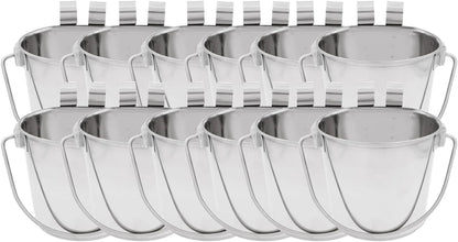 Fuzzy Puppy Flat Sided Pail with Dual Hooks, Snugly Fit on Dog, Cat and Critter Crates & Cages, Heavy Duty Stainless Steel | 1 Quart, 12-Pack (PN: FSP-1-12PK)1