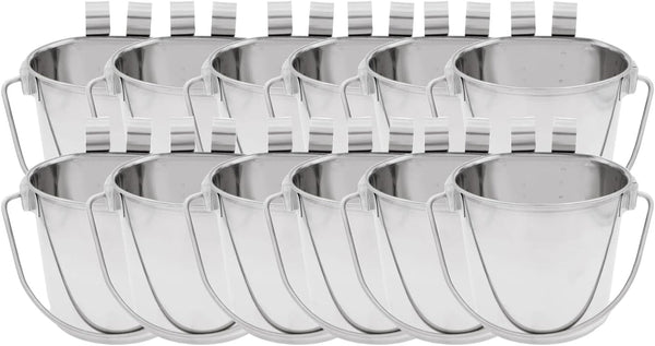 Fuzzy Puppy Flat Sided Pail with Dual Hooks, Snugly Fit on Dog, Cat and Critter Crates & Cages, Heavy Duty Stainless Steel | 1 Quart, 12-Pack (PN: FSP-1-12PK)1