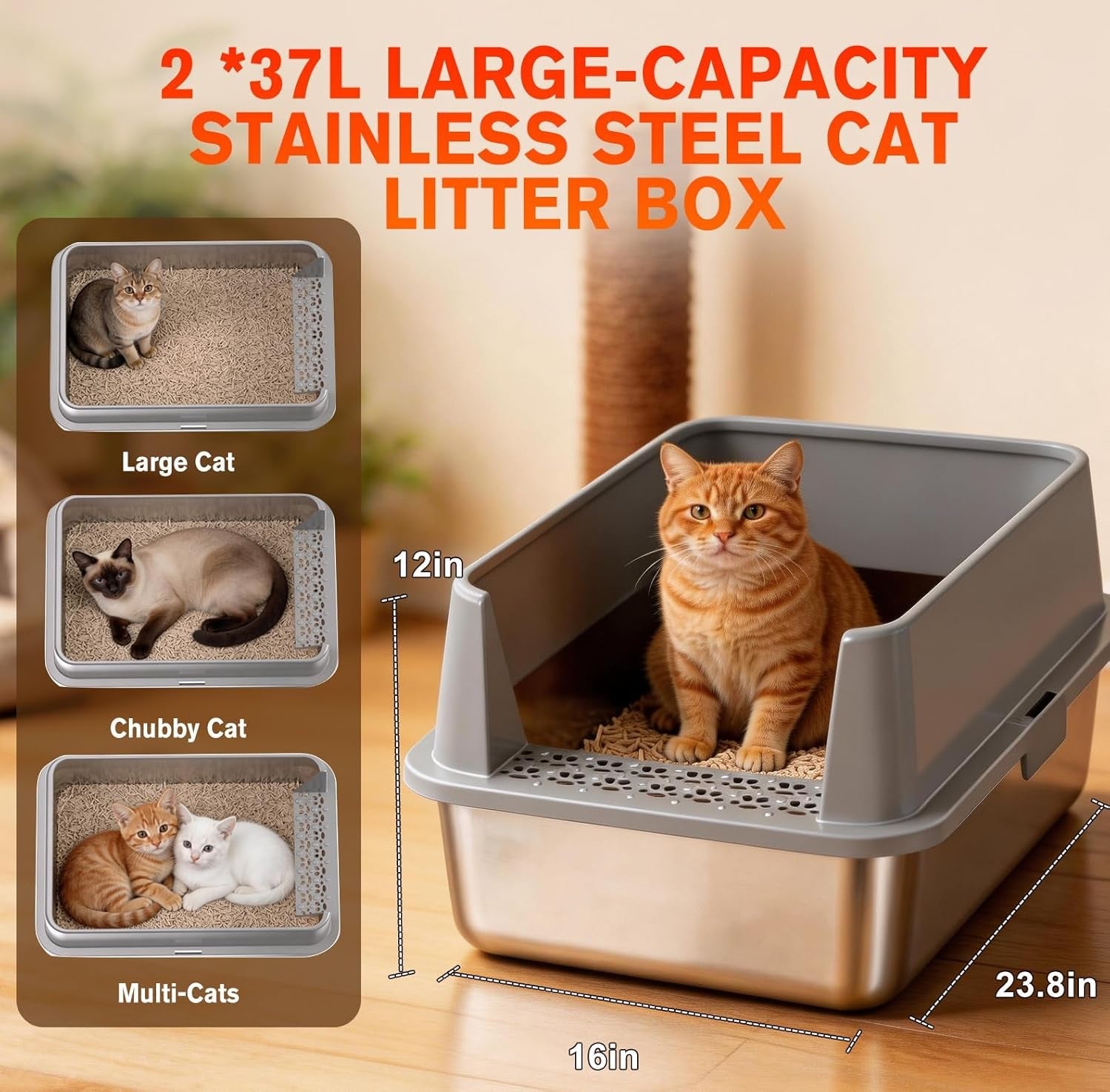 2pack-stainless-steel-litter-box-metal-litter-boxs-with-lid-high-sides-xl-extra-large-litter-box-for-big-cats-never-absorbs-odors-leak-proof-stain-free-rust-free-easy-to-clean-scoop-included