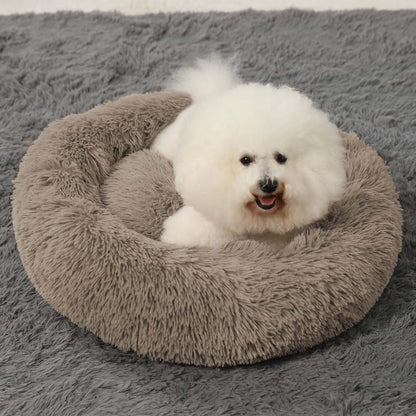 HACHIKITTY Calming Donut Cuddler Dog Bed, round Fluffy Pet Bed with Sewn-In Cushion for Large Dogs,Washable, Large, Taupe, 30''13