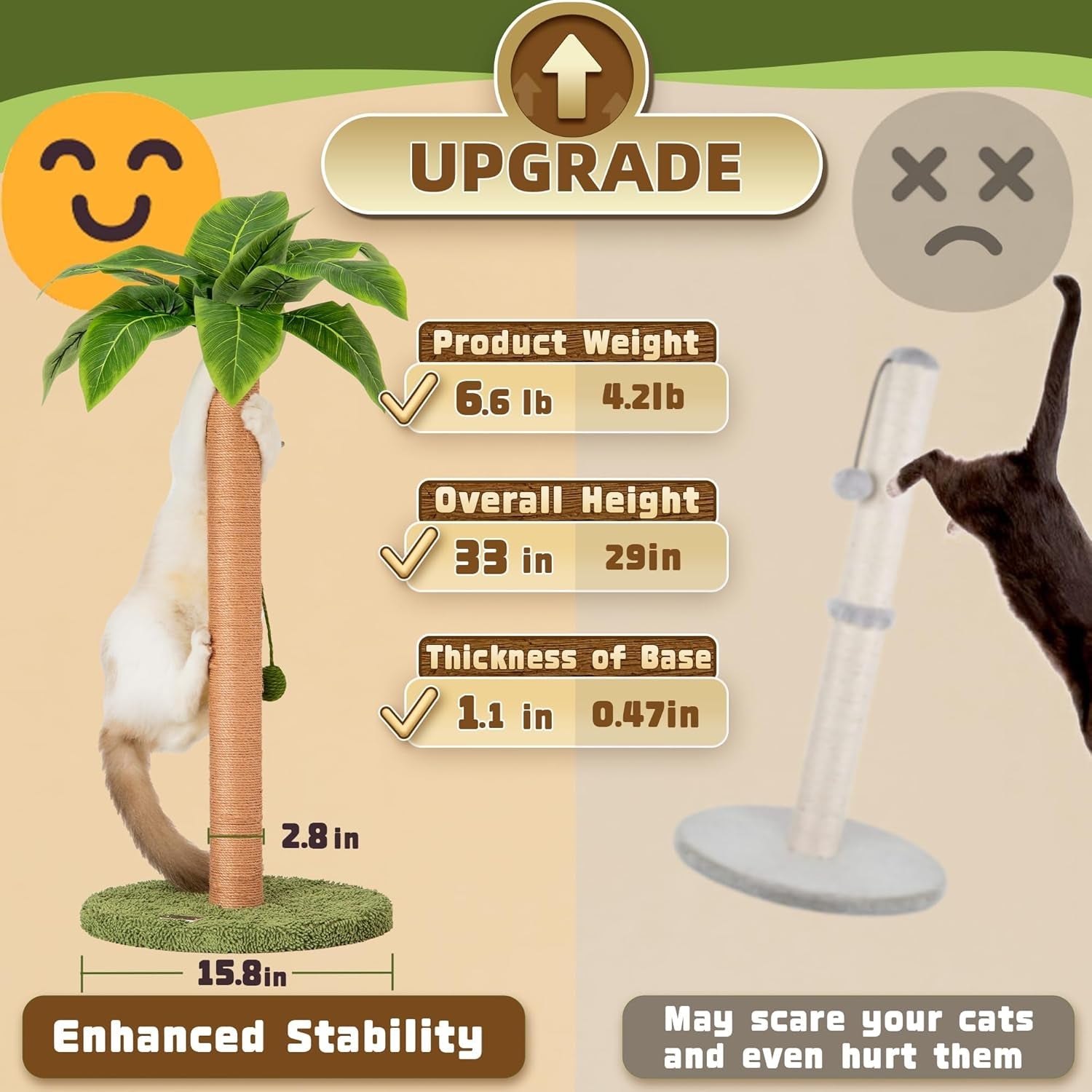meowoou-cat-scratching-post-33-inch-tall-cat-scratcher-for-indoor-cats-adults-small-cat-tree-tower-sisal-rope-kitten-scratch-with-interactive-hanging-ball