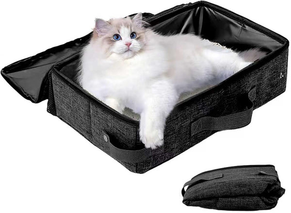 Portable Cat Litter Box with Lid, 16 * 12 * 6 Inches, Black | Foldable, Ease of Use, Non-Leaking, Easy to Take, Lightweight, for Outdoor Camping & Traveling, Zipper Lock1