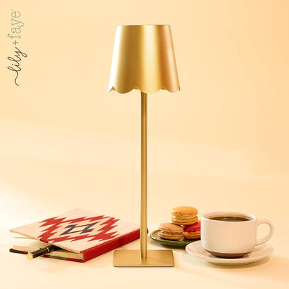 3-Piece Lamp Shade & Lamp Present Set – Scalloped, Conic, and Fabric Printed Shades, Gold9