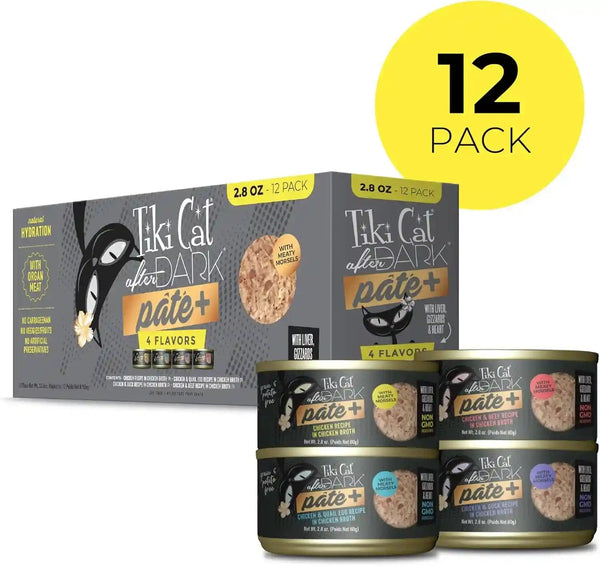 Tiki Cat after Dark Pate+ Wet Cat Food, Variety Pack, 2.8 Oz. Cans (Pack of 12)2