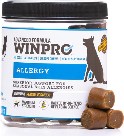 Allergy Chews – Plasma-Powered Formula for Dog Seasonal Allergy Support – Grain-Free Natural Blood Protein Supplements – 60 Soft Chews (1 Canister)1
