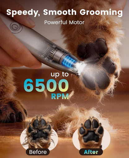 Oneisall Dog Paw Trimmer with LED Light & Skin-Friendly Curved Blade | Low Noise Paw Clippers, 2-Speed 6500 RPM for Dogs & Cats, Cordless, between Toes & Sensitive Areas2