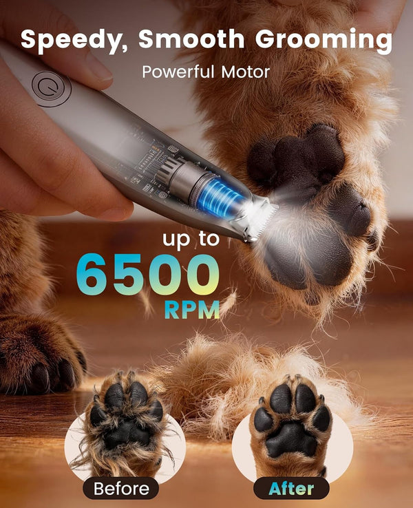 Oneisall Dog Paw Trimmer with LED Light & Skin-Friendly Curved Blade | Low Noise Paw Clippers, 2-Speed 6500 RPM for Dogs & Cats, Cordless, between Toes & Sensitive Areas2