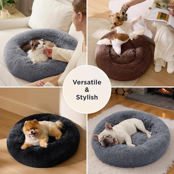 Bedsure Donut Cat Bed Washable round Anti-Anxiety Kitten & Puppy Bed | 20X20In,Cat Beds for Indoor Cats, Calming Pet Bed, Soft Fluffy Plush Comfy Cuddler, anti Slip Bottom, Basic Version, Brown4