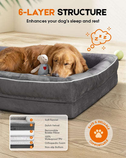 Upvilla Orthopedic Dog Bed XL, Four-Sided Dog Sofa, Washable Cover, Gray5
