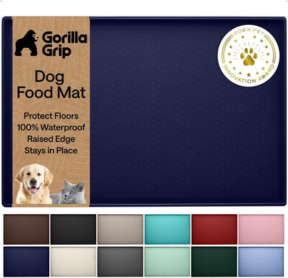 GORILLA GRIP 100% Waterproof Raised Edge BPA Free Silicone Pet Feeding Mat, Dog Cat Food Mats Contain Spills Protects Floors, Placemats for Cats and Dogs Water Bowl, 18.5X11.5, Gray12