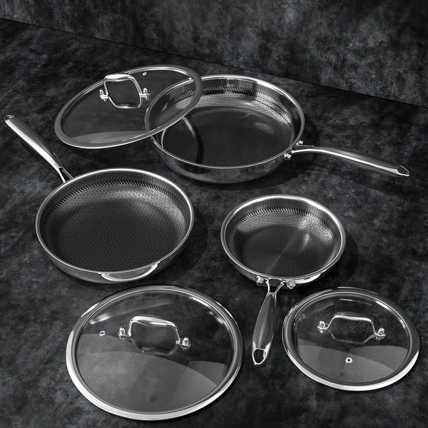 Non Stick Frying Pans Set, 8, 10 and 12-Inch with Lids, Hybrid Fajita Pans Nonstick for Cooking, Stainless Steel Pan Skillets, Dishwasher & Oven-Safe, Induction Ready Cooking Pan, PFOA Free Cookware7