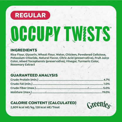Greenies Occupy Twists Regular Breed Dog Treats, Chicken Flavor, 6 Count | Regular Breed Size (25-50 Lbs), Rawhide-Free, Promotes Calmness, Cleans Teeth, No Artificial Flavors, 8.65 Oz. Pack7