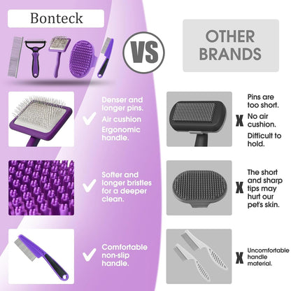 Bonteck Dog Slicker Brush for Dogs Grooming Kit 5PCS Long Haired Doodles | Goldendoodles Poodles, Skin Friendly Deshedding, Comb and Rake, Removes Undercoat, Professional Detangling, Large, Purple8