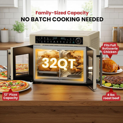Ultra-Premium Dual-Zone Stainless Steel Air Fryer Toaster Oven Combo, Extra Large 32QT French Door Convection Oven with Next-Gen Patent Technology, 13 Accessories, Rotisserie, Sync Finish4