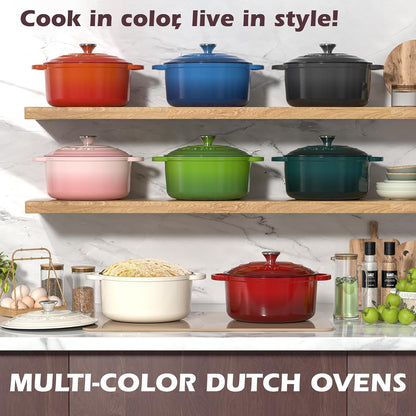 5QT Enameled Cast Iron Dutch Oven Pot with Lid, Heavy-Duty Cookware for Bread Baking, Braising, Stews, Roasting, Wedding Registry Ideas & Gifts (Pink)8