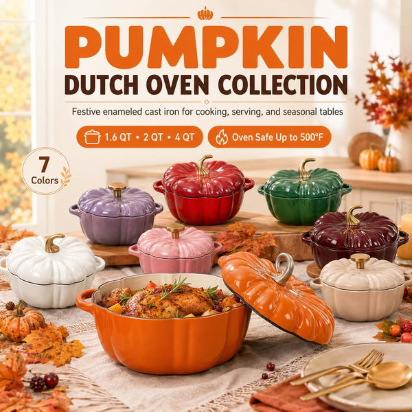 2026 New Pumpkin Dutch Oven - 1.6/2/4QT Enameled Pumpkin Cast Iron Dutch Oven Pot with Lid, Oven & Stove Safe for Soup Stew Baking Casserole (Green,4 QT)2