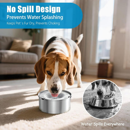SCHITEC Dog Water Bowl No Spill 40Oz/1.2L Slow Drinking Anti-Splash Stainless Steel Dog Bowl with Floating Disk, Spill Proof Pet Travel Water Dispenser for Sloppy Messy Drinkers(Light Gray)3