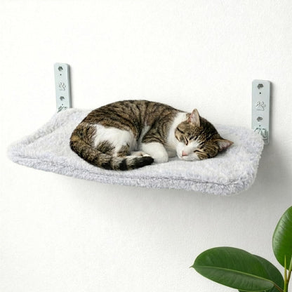 Otterpets Cat Wall Bed with Ultra-Soft Plush Cover, Foldable Cat Wall Hammock, Shelf Bed with 35 Lb Metal Support, Removable Washable Fabric, Hardware for All Walls (Light Grey Fabric and White Metal)1
