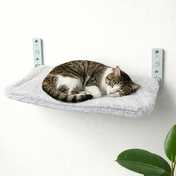 Otterpets Cat Wall Bed with Ultra-Soft Plush Cover, Foldable Cat Wall Hammock, Shelf Bed with 35 Lb Metal Support, Removable Washable Fabric, Hardware for All Walls (Light Grey Fabric and White Metal)1