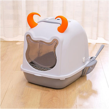Dog Potty Training Toilet ﻿ Cat Litter Box Pan with Scoop and Hooded Cover Cute Large Cats Toilet Pet Kitty Enclosed Easy Clean(A)1