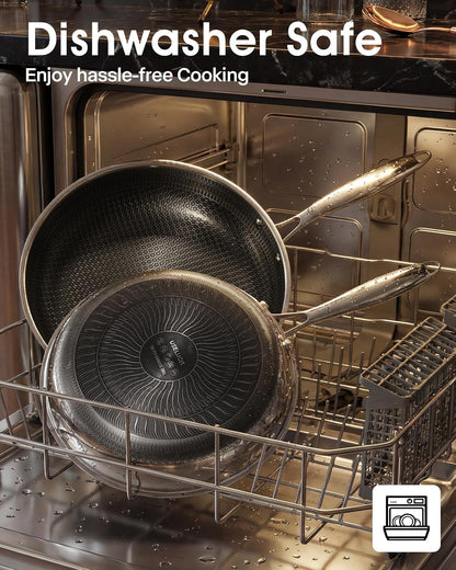Hybrid Non Stick Frying Pans with Glass Lid, 8-Inch Frying Pan. | Stainless Steel Skillet with Honeycomb Surface,Oven-Safe,Pfas-Free,Compatible with All Cooktops.7