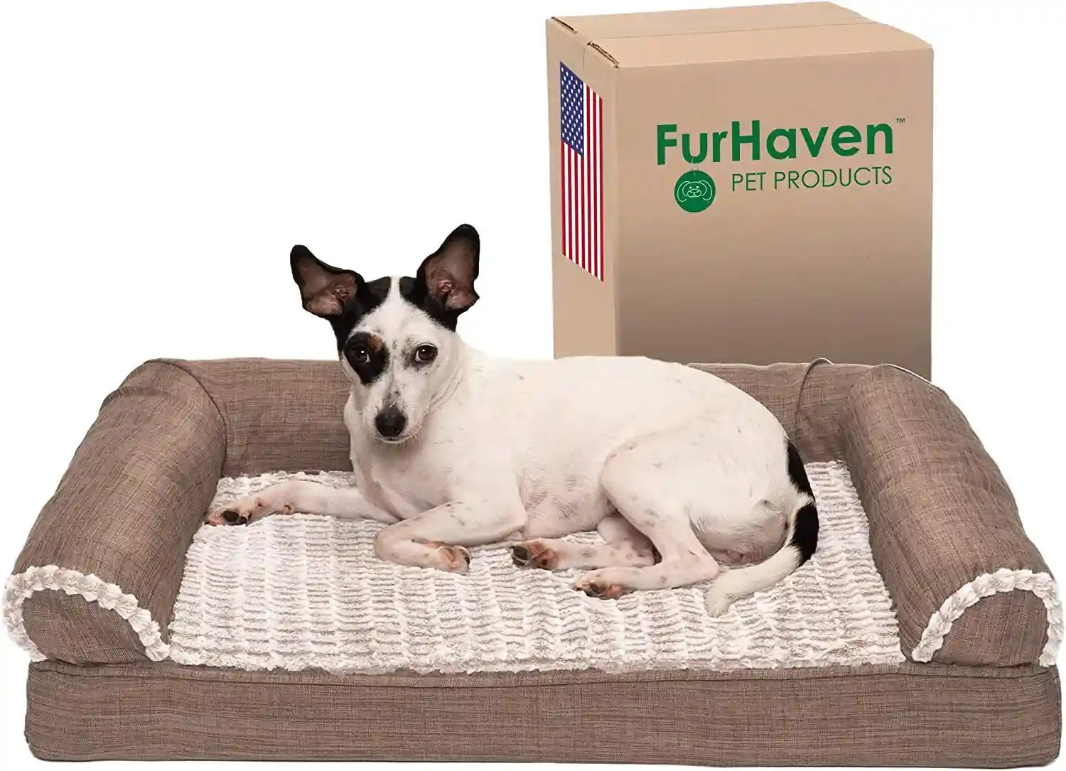 furhaven-memory-foam-dog-bed-for-medium-small-dogs-w-removable-bolsters-washable-cover-for-dogs-up-to-35-lbs-luxe-faux-fur-performance-linen-sofa-woodsmoke-medium