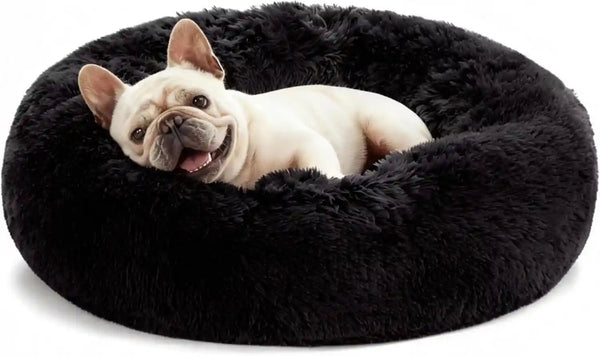 Love'S Cabin Calming Cat Bed for Indoor Cats, Anti-Anxiety Donut round Dog Bed, Fluffy Faux Fur Washable Pet Bed for Small Medium Dogs and Cats, Grey, 20In14