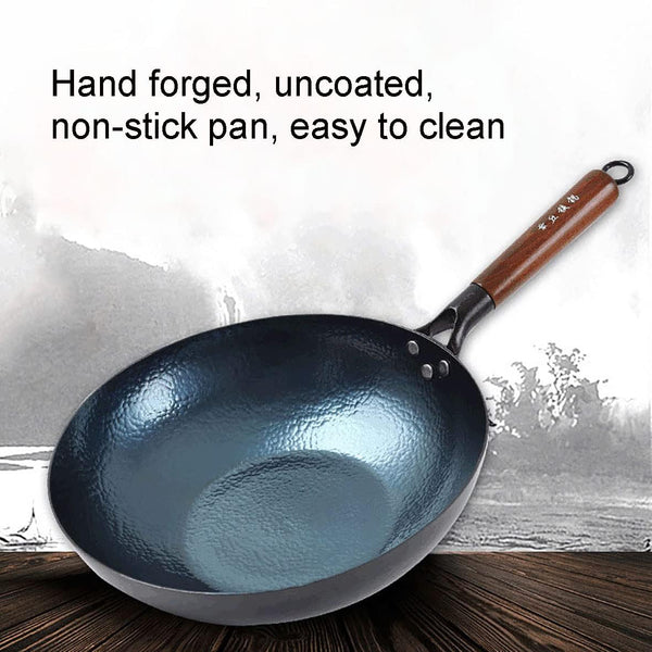 Chinese Handhammered Iron Woks and Stir Fry Pans, Flat Bottom Wok，No Coating Non-Stick, Suitable for All Kinds of Stoves (Diameter 32Cm/12.59In)5