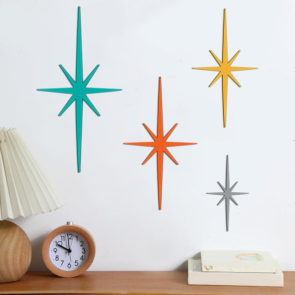 4 Pcs Starburst Shaped Wall Decor Mid Century Modern Art,Retro | Cast Iron Whimsical Wall Art Atomic Stars Elegance Accents Vintage Celestial Whimsigoth Hangings for Home Office Room6