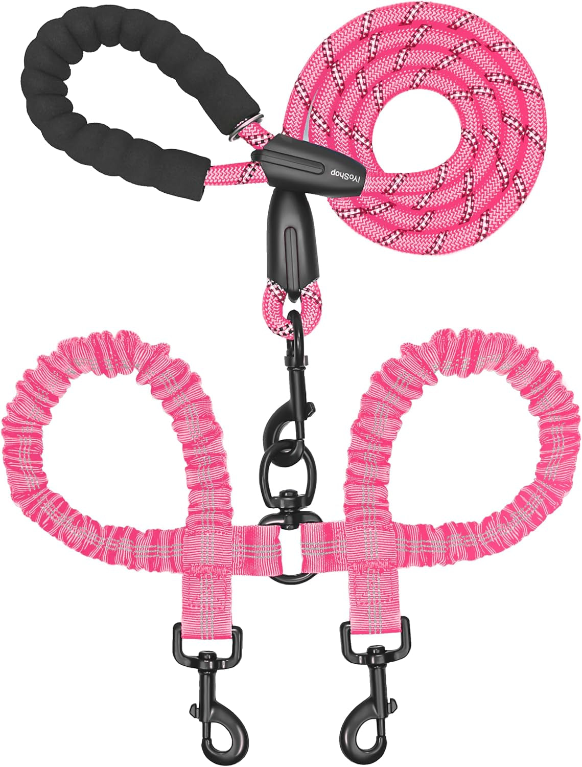 iyoshop-dual-dog-leash-360-swivel-no-tangle-walking-leash-with-shock-absorbing-bungee-for-two-dogs-large-25-150-lbs-black