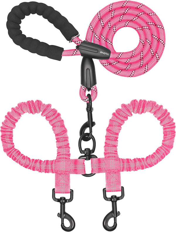 Iyoshop Dual Dog Leash - 360° Swivel, No Tangle Walking Leash with Shock Absorbing Bungee for Two Dogs (Large, 25-150 Lbs, Black)10
