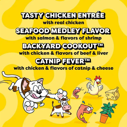 Temptations Bites in Gravy Wet Cat Food, Variety Pack, 3.5 Oz, 36 Count | Chicken, Seafood Medley, Backyard Cookout, Catnip Fever, No Artificial Flavors, 3.5 Oz. Trays, 100% Complete & Balanced3
