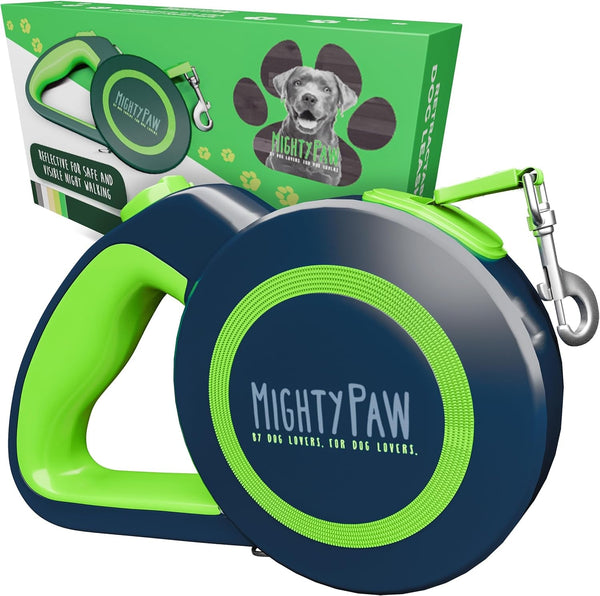 Mighty Paw Retractable Dog Leash 2.0, 16 Ft, for Medium Dogs, Heavy Duty | Reflective Nylon Tape, Tangle-Free Swivel Clip, One-Touch Quick-Lock Brake, Reflective Ring, Anti-Slip Handle1