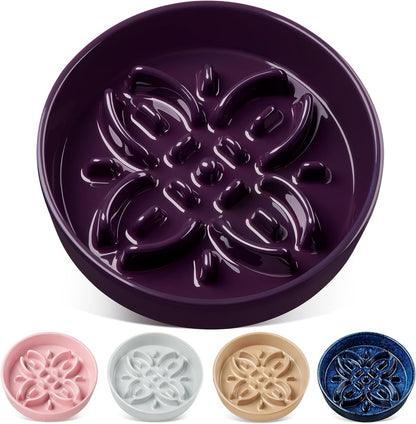 Vancasso Ceramic Slow Feeder Dog Bowls, Puzzle Dog Food Bowls with Floral Maze, anti -Slip Pet Food Dish for Small Breed, 0.6 Cups, Blue20