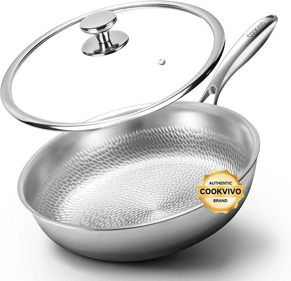 Pure Titanium Pans for Cooking, 8" Frying Pan with Lid,Nonstick | Hammered Pro Skillet,No Coating Cookware PFAS/PFOA/PTFE Free, Oven & Dishwasher Safe, Gas & Induction Compatible,Kitchen1