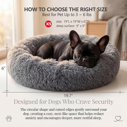 Small Calming Dogs Bed for Small Dogs Anti-Anxiety Machine Washable Fluffy Luxury Anti-Slip Waterproof Mute Base Warming Cozy Soft Pet Puppy round Bed3